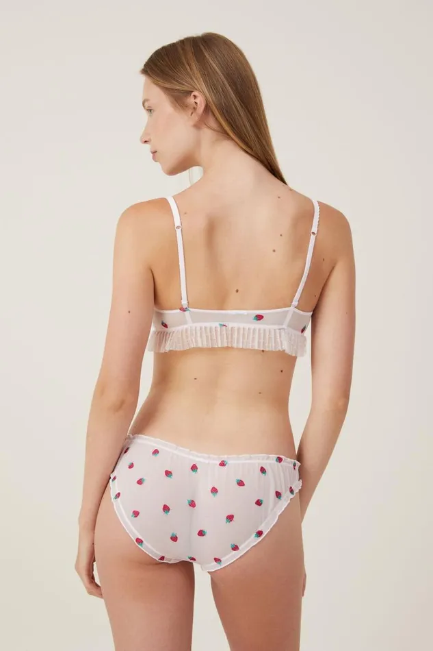 Sasha Flocking Mesh Bralette Soft Rose Strawberry Embroidery Women Cotton On Bras