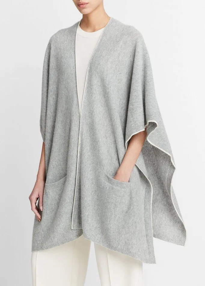 Scarves and Hats Women Vince Tipped JerseyKnit Cashmere Cape Medium Greyoff White