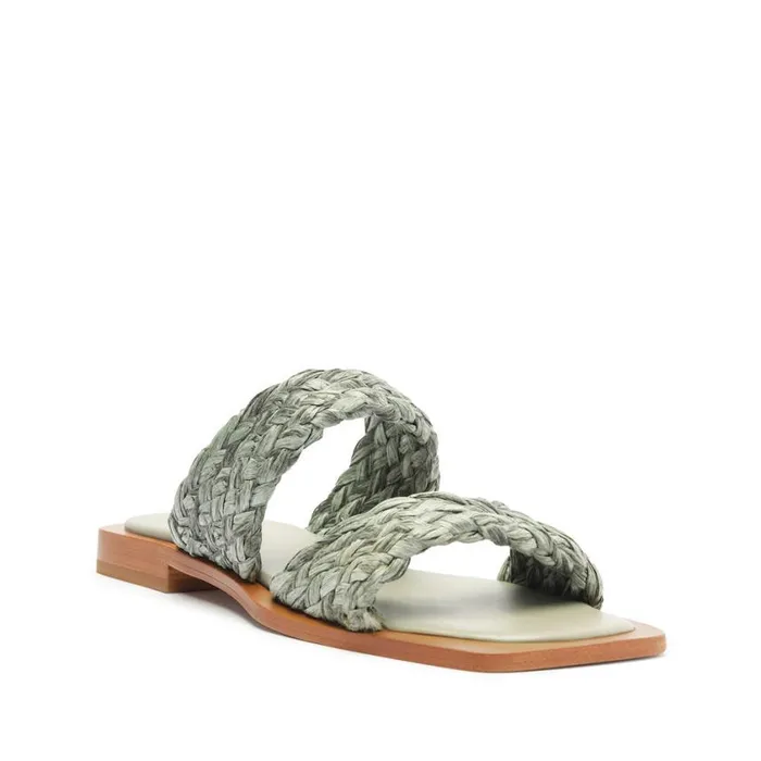 Schutz Shoes Flats Amani Straw Flat Sandal Green 8211 Women