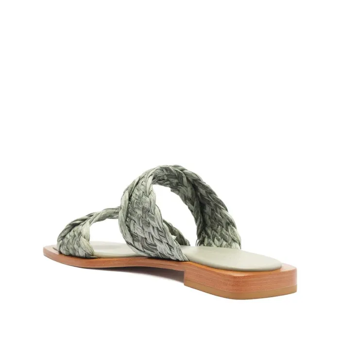 Schutz Shoes Flats Amani Straw Flat Sandal Green 8211 Women