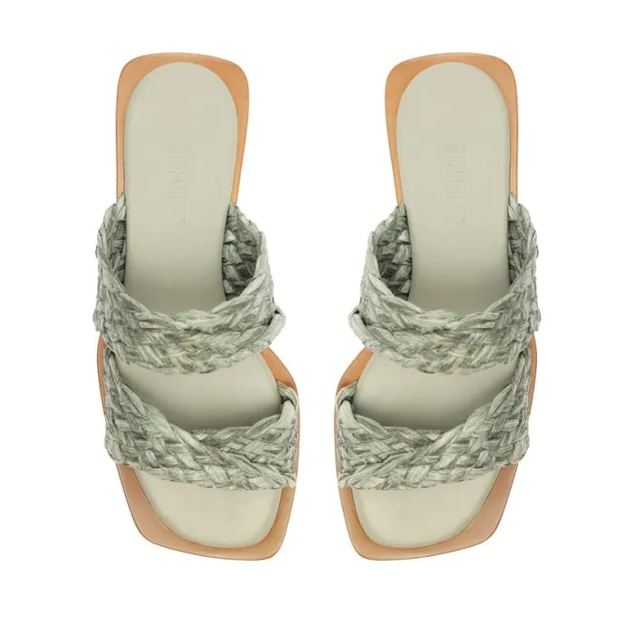 Schutz Shoes Flats Amani Straw Flat Sandal Green 8211 Women