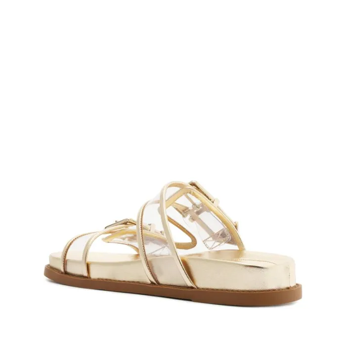 Schutz Shoes Flats Naomi Sporty Vinyl and Metallic Sandal Gold 8211 Women