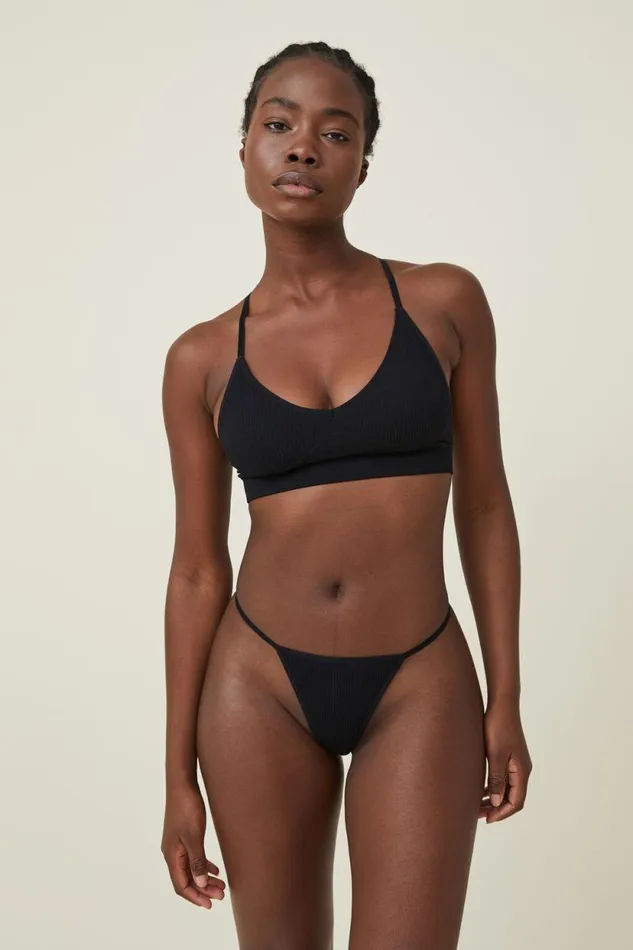 Seamless Rib Tanga G String Brief r Black Women Cotton On Panties