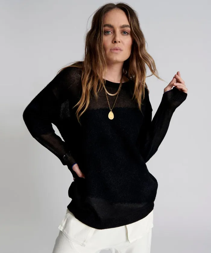 SHATTERED CREW KNIT SWEATER BLACK Women One Teaspoon Knitwear