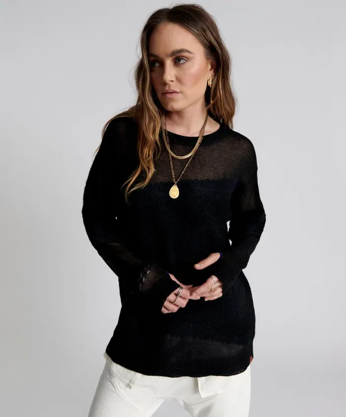 SHATTERED CREW KNIT SWEATER BLACK Women One Teaspoon Knitwear SHATTERED CREW KNIT SWEATER BLACK Women One Teaspoon Knitwear