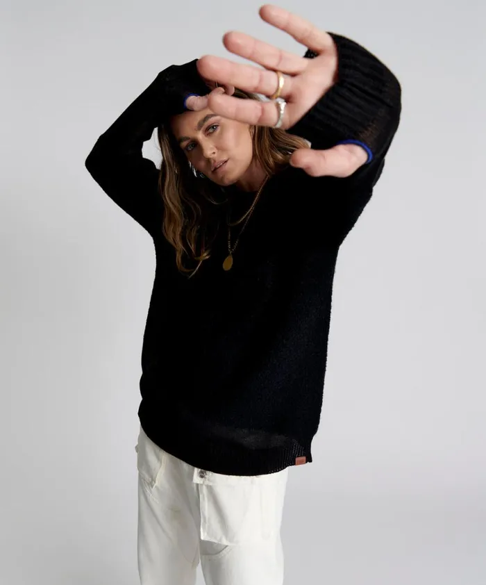 SHATTERED CREW KNIT SWEATER BLACK Women One Teaspoon Knitwear SHATTERED CREW KNIT SWEATER BLACK Women One Teaspoon Knitwear