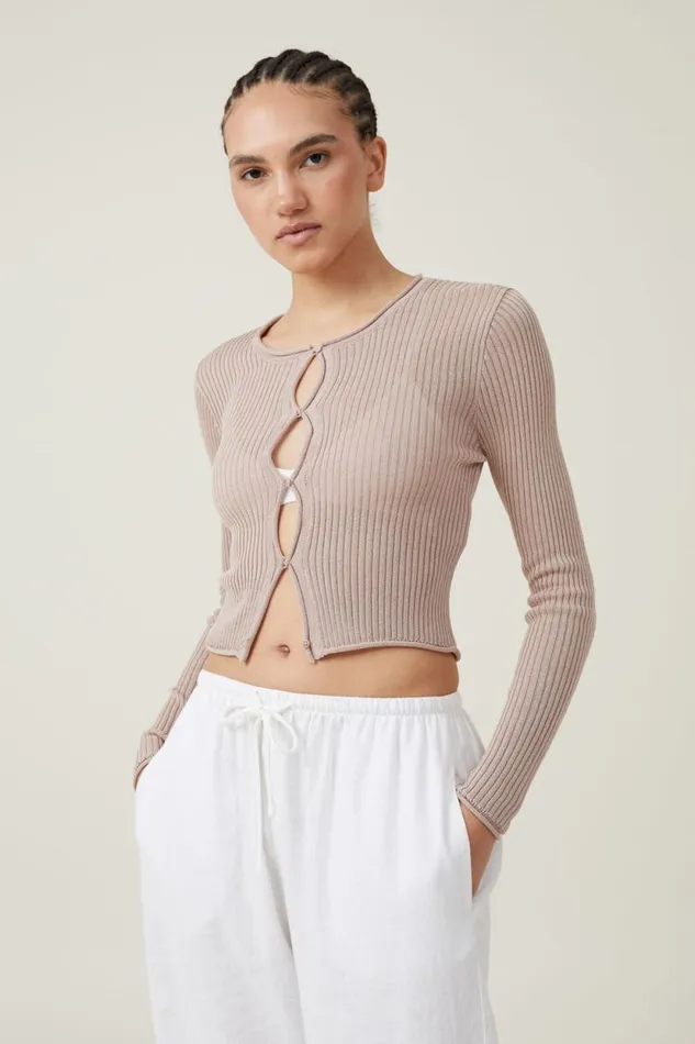Sheer Rib Peekaboo Cardigan Shell Women Cotton On Sweaters and Cardigans