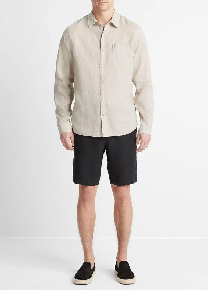 Shirts Men Vince Linen LongSleeve Shirt Pumice Rock