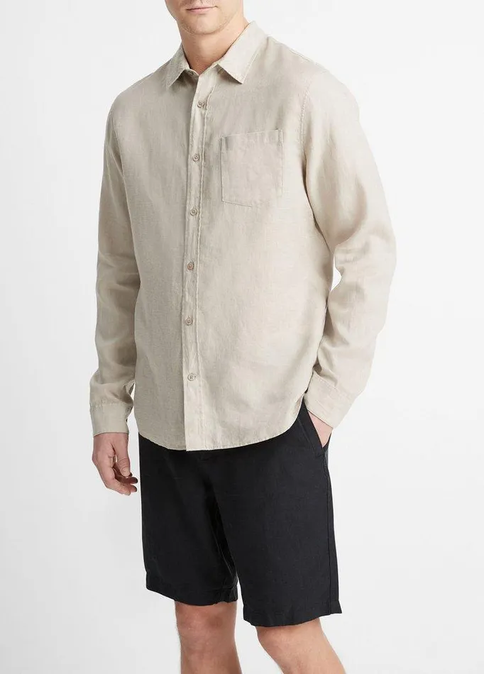 Shirts Men Vince Linen LongSleeve Shirt Pumice Rock Shirts Men Vince Linen LongSleeve Shirt Pumice Rock