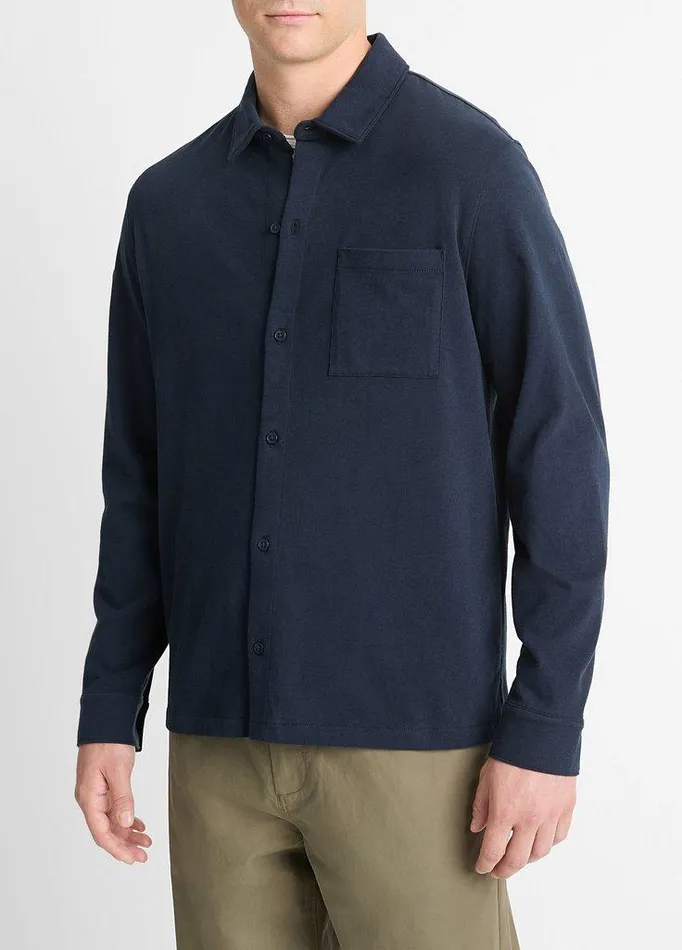Shirts Men Vince Sueded Cotton Jersey ButtonFront Shirt Coastal Blue Shirts Men Vince Sueded Cotton Jersey ButtonFront Shirt Coastal Blue