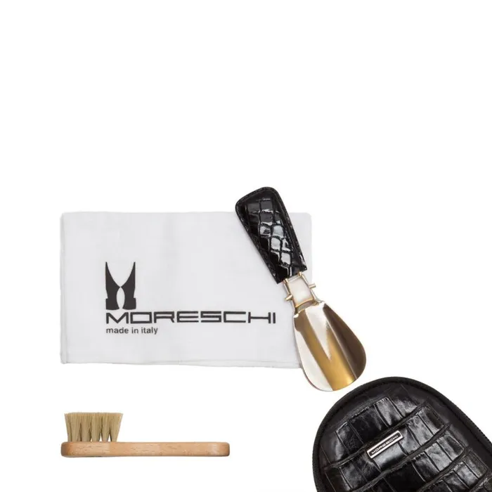 Shoe Care Men Moreschi Black Crocodile Skin Shoe Care Travel Pouch