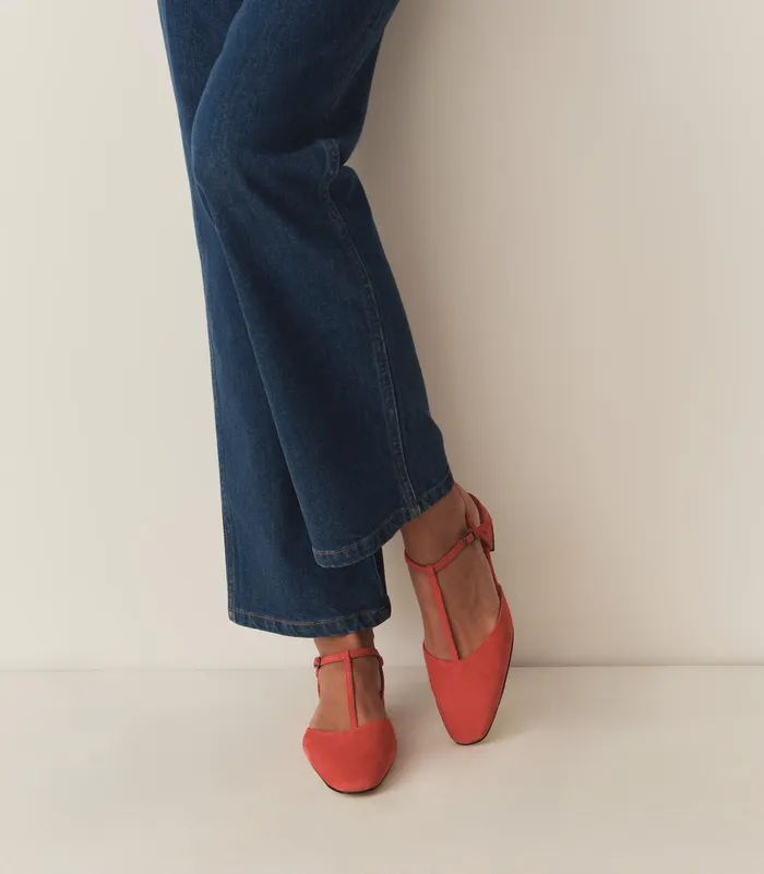 Shoes Women DEN Cristina TStrap Flat Fuego Suede Shoes Women DEN Cristina TStrap Flat Fuego Suede