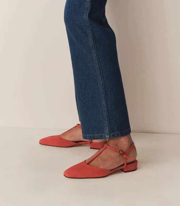 Shoes Women DEN Cristina TStrap Flat Fuego Suede Shoes Women DEN Cristina TStrap Flat Fuego Suede