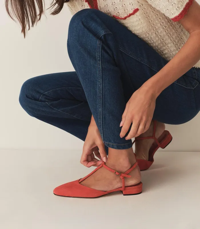 Shoes Women DEN Cristina TStrap Flat Fuego Suede Shoes Women DEN Cristina TStrap Flat Fuego Suede