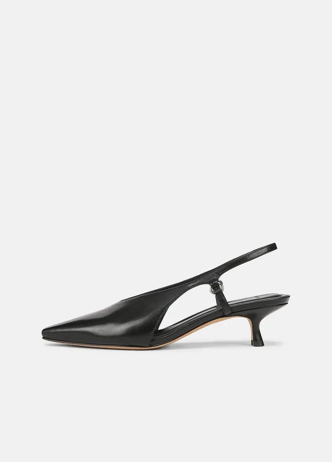 Shoes Women Vince Sabrina Leather Slingback Kitten Heel Black