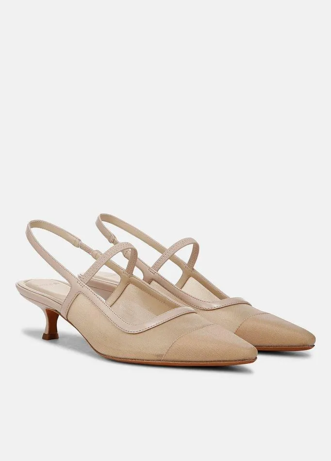 Shoes Women Vince Venice Leather And Mesh Slingback Kitten Heel Birch Sand Shoes Women Vince Venice Leather And Mesh Slingback Kitten Heel Birch Sand