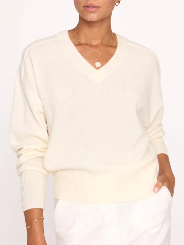 Shop Brochu Walker 100 Cashmere The Leia Vee Sweater Almond
