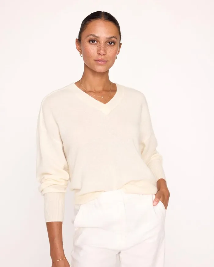 Shop Brochu Walker 100 Cashmere The Leia Vee Sweater Almond