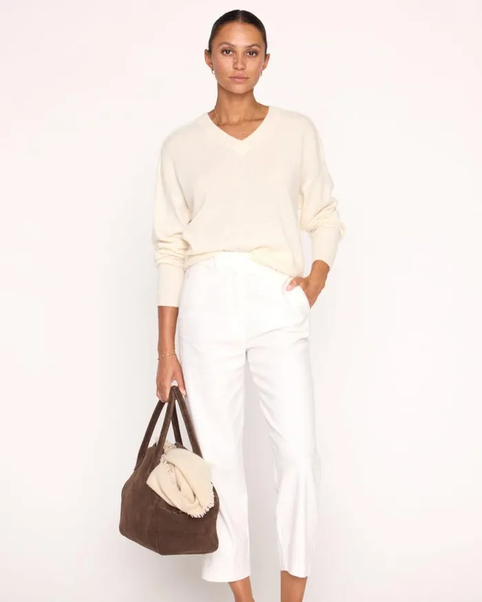 Shop Brochu Walker 100 Cashmere The Leia Vee Sweater Almond