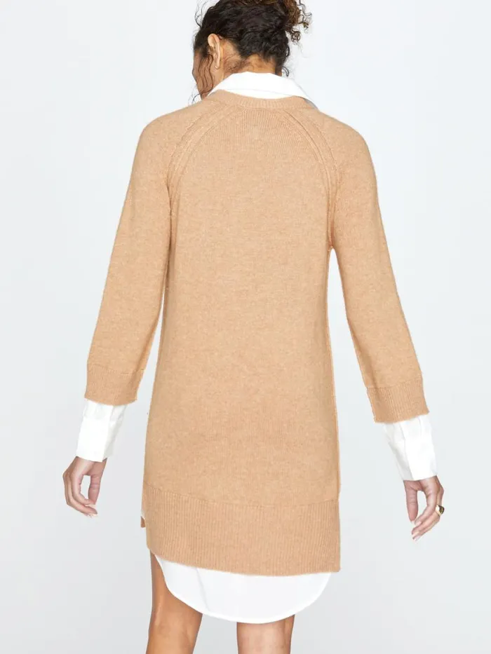 Shop Brochu Walker Dresses The Looker Layered VNeck Dress Camel Melange With White Underlayer