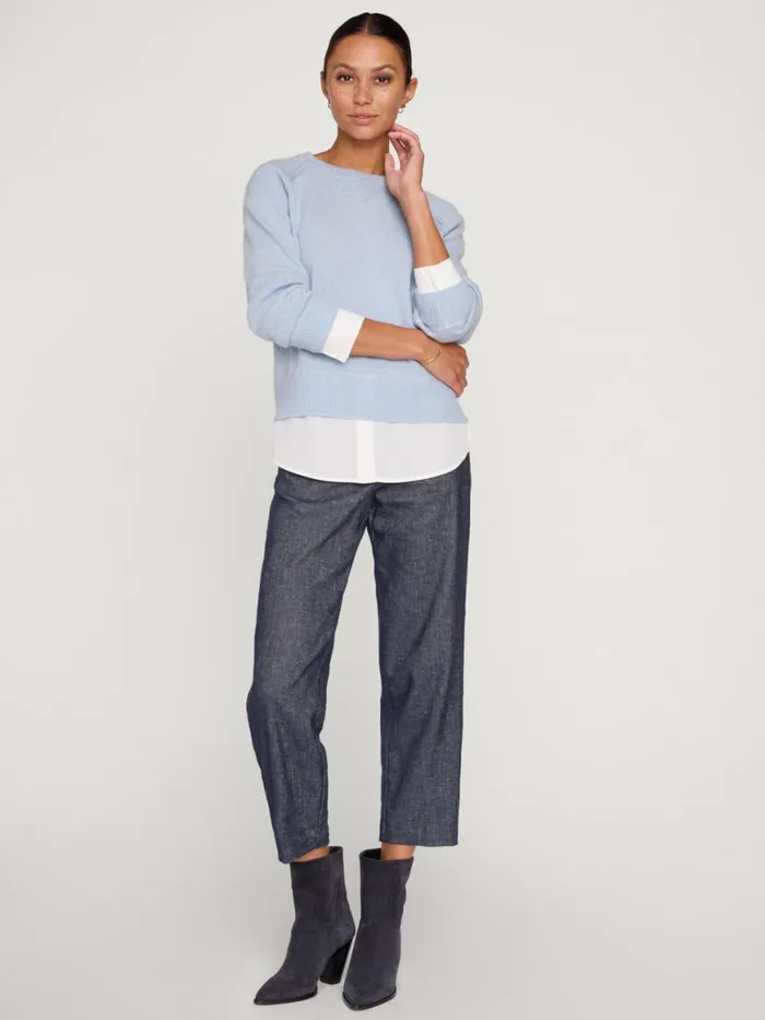 Shop Brochu Walker Loungewear The Knit Sweatshirt Looker Skye Blue Melange With White