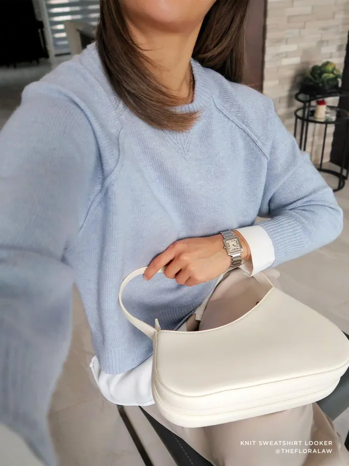 Shop Brochu Walker Loungewear The Knit Sweatshirt Looker Skye Blue Melange With White