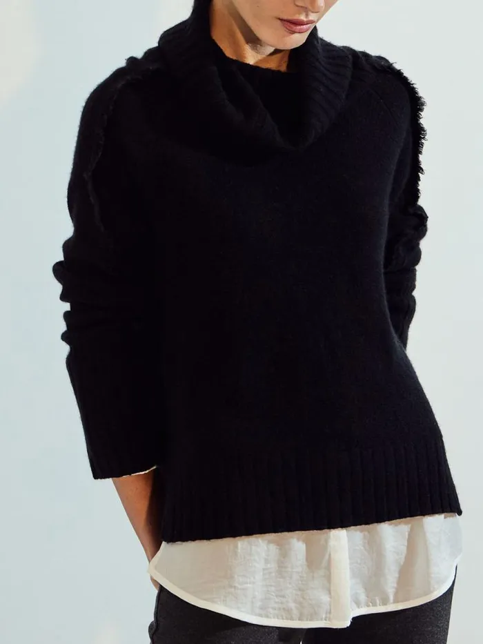 Shop Brochu Walker Sweaters The Jolie Fringe Layered Looker Black Onyx With White Underlayer Shop Brochu Walker Sweaters The Jolie Fringe Layered Looker Black Onyx With White Underlayer