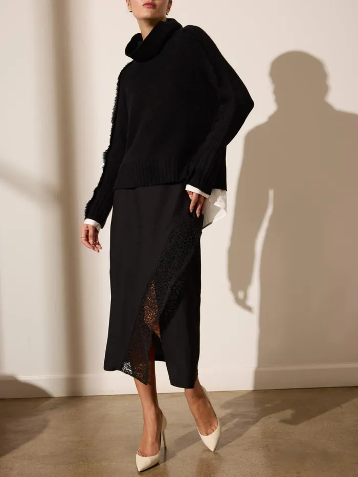 Shop Brochu Walker Sweaters The Jolie Fringe Layered Looker Black Onyx With White Underlayer