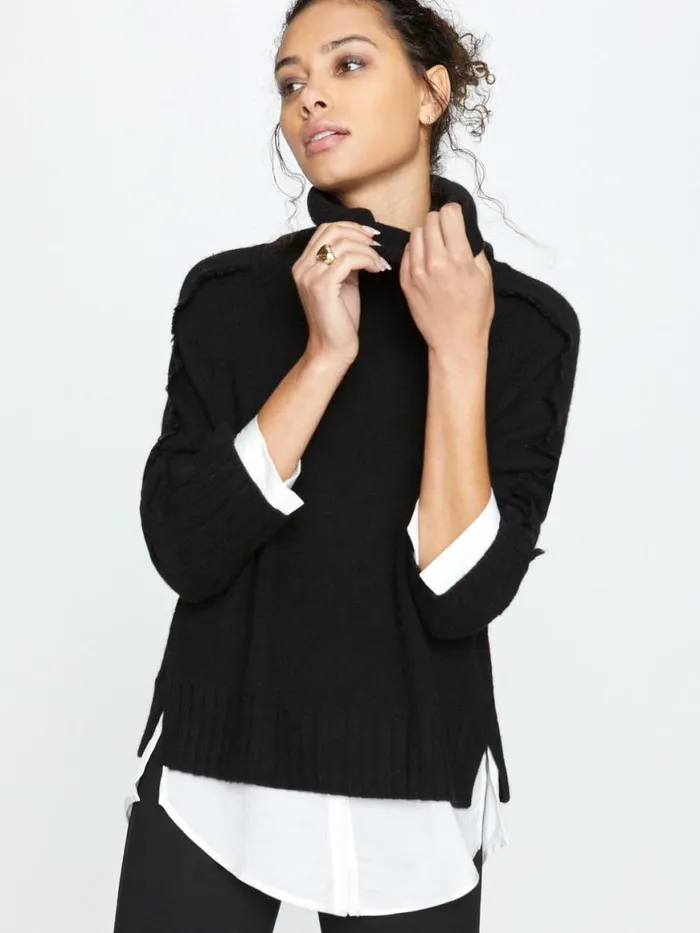 Shop Brochu Walker Sweaters The Jolie Fringe Layered Looker Black Onyx With White Underlayer