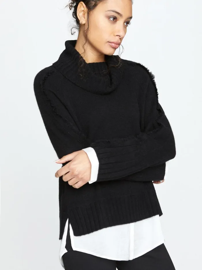 Shop Brochu Walker Sweaters The Jolie Fringe Layered Looker Black Onyx With White Underlayer