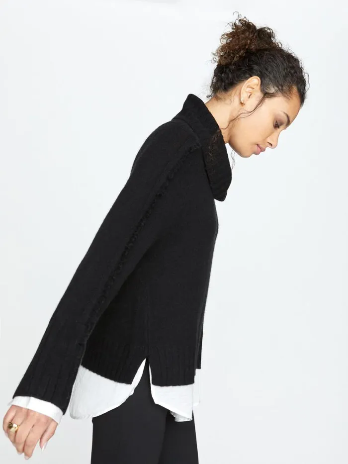Shop Brochu Walker Sweaters The Jolie Fringe Layered Looker Black Onyx With White Underlayer