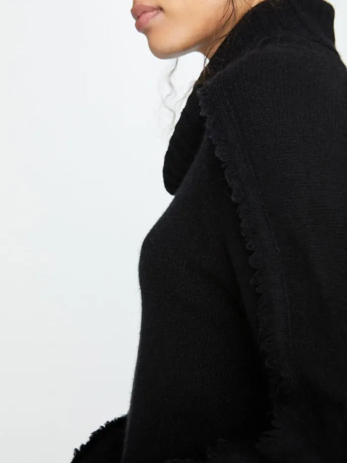 Shop Brochu Walker Sweaters The Jolie Fringe Layered Looker Black Onyx With White Underlayer