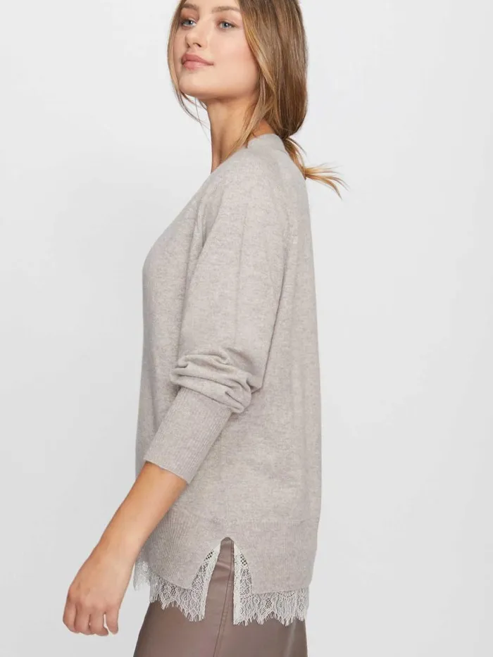 Shop Brochu Walker Sweaters The Lace Vee Looker Pullover Light Chia Melange With Ivory Lace