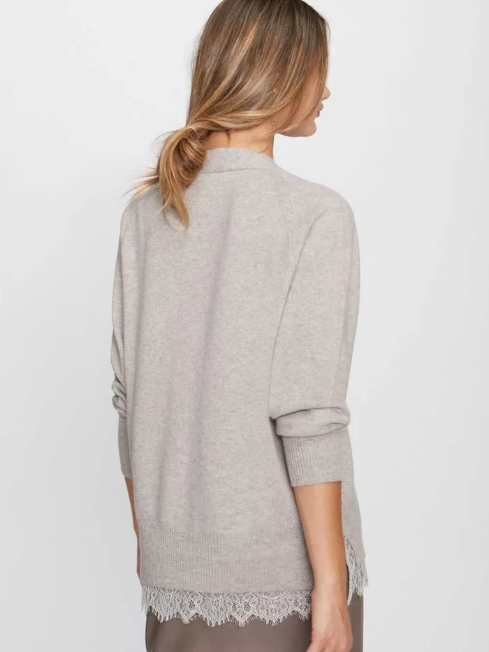 Shop Brochu Walker Sweaters The Lace Vee Looker Pullover Light Chia Melange With Ivory Lace