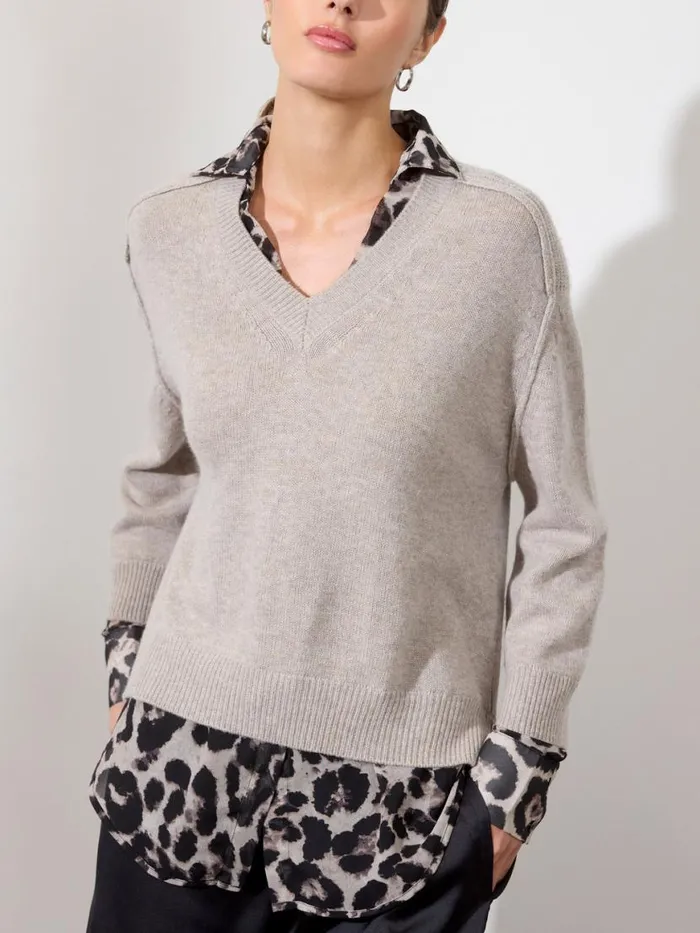 Shop Brochu Walker Sweaters The Looker Layered VNeck Light Chia Printed Combo Shop Brochu Walker Sweaters The Looker Layered VNeck Light Chia Printed Combo
