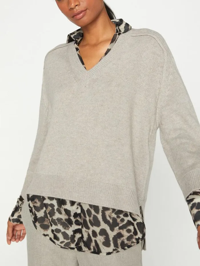 Shop Brochu Walker Sweaters The Looker Layered VNeck Light Chia Printed Combo