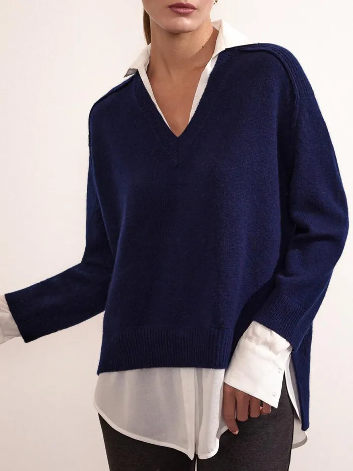 Shop Brochu Walker Sweaters The Looker Layered VNeck Navy