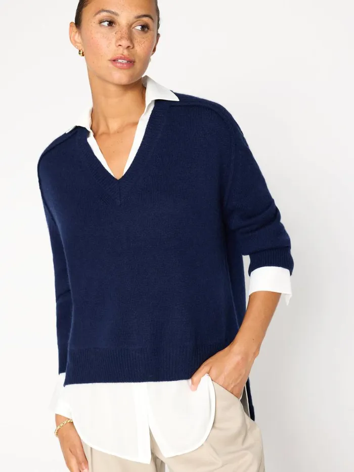 Shop Brochu Walker Sweaters The Looker Layered VNeck Navy