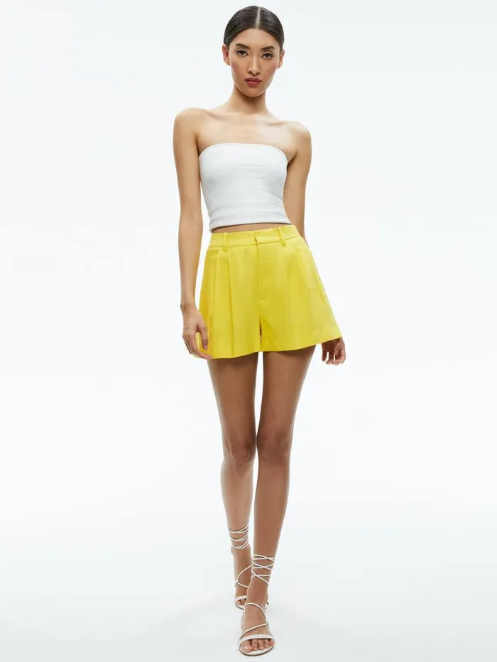 Shorts Women Alice Olivia CONRY LINEN PLEATED SHORT Happy Yellow