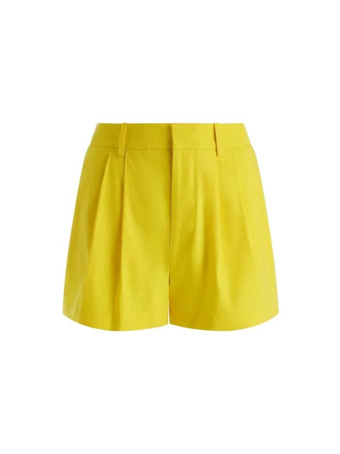 Shorts Women Alice Olivia CONRY LINEN PLEATED SHORT Happy Yellow