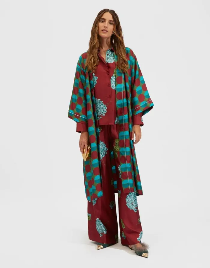 Silk Robe Sfere Grandi Verde Women La Double J Loungewear