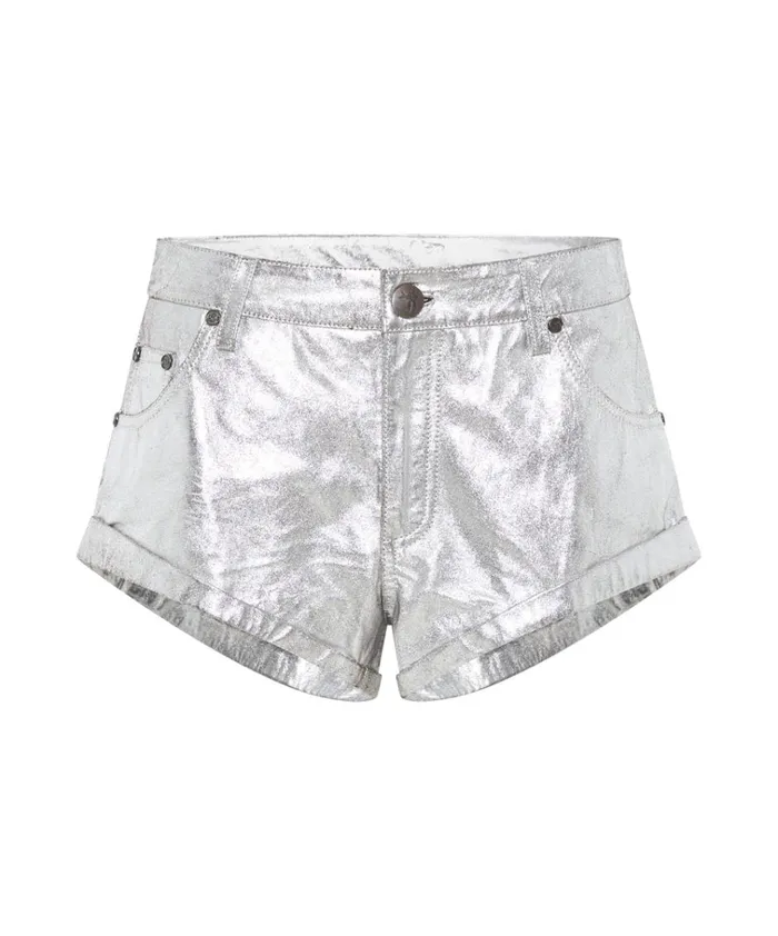 SILVER FOIL LEATHER BANDITS LOW WAIST SHORT Women One Teaspoon Bottoms SILVER FOIL LEATHER BANDITS LOW WAIST SHORT Women One Teaspoon Bottoms