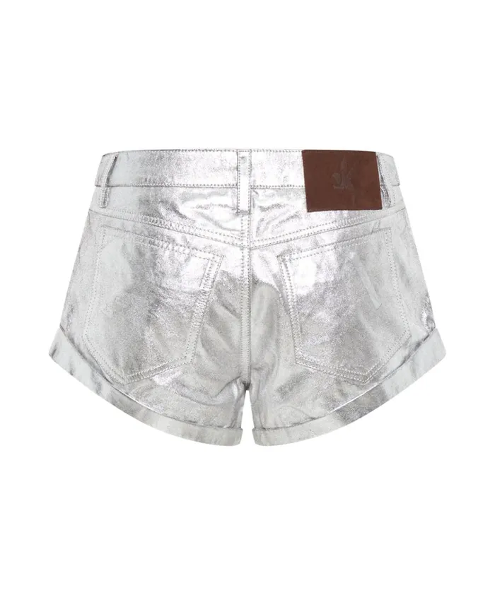 SILVER FOIL LEATHER BANDITS LOW WAIST SHORT Women One Teaspoon Bottoms SILVER FOIL LEATHER BANDITS LOW WAIST SHORT Women One Teaspoon Bottoms