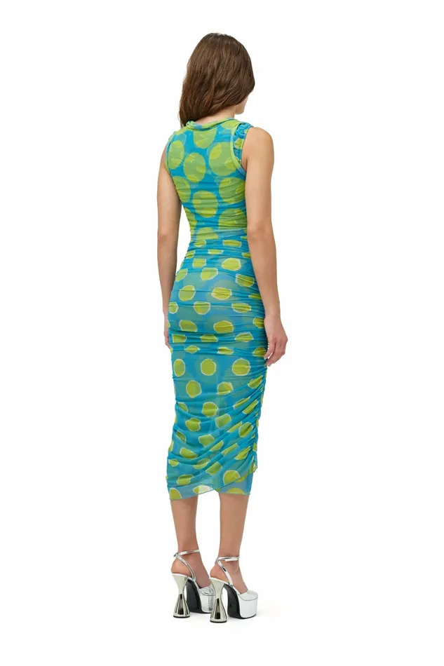 Simon Miller Dresses Women Mesh Cielo Dress Suburban Blue Valley Green Dot Print Simon Miller Dresses Women Mesh Cielo Dress Suburban Blue Valley Green Dot Print