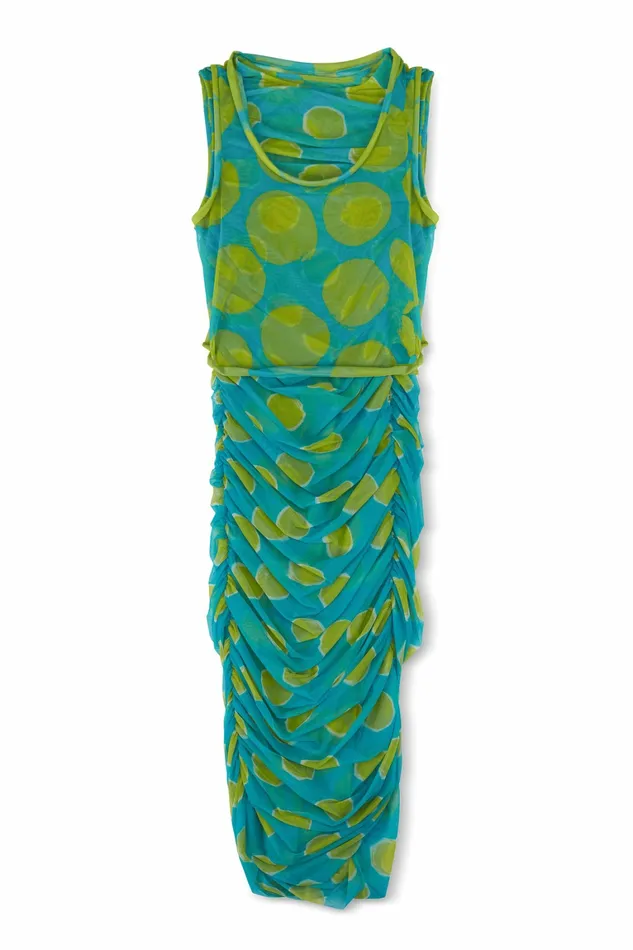 Simon Miller Dresses Women Mesh Cielo Dress Suburban Blue Valley Green Dot Print Simon Miller Dresses Women Mesh Cielo Dress Suburban Blue Valley Green Dot Print