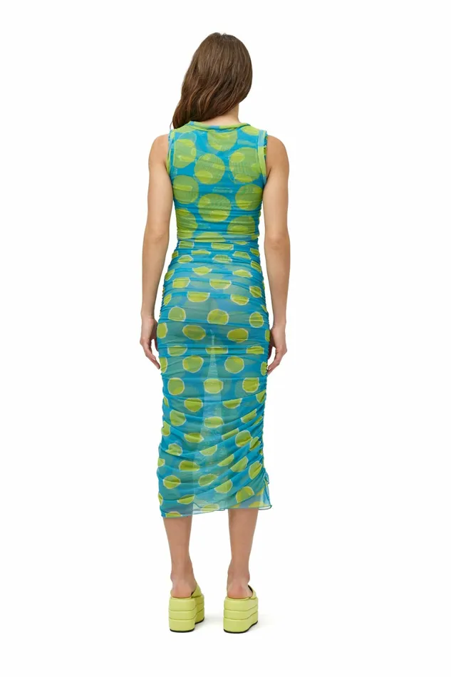 Simon Miller Dresses Women Mesh Cielo Dress Suburban Blue Valley Green Dot Print Simon Miller Dresses Women Mesh Cielo Dress Suburban Blue Valley Green Dot Print