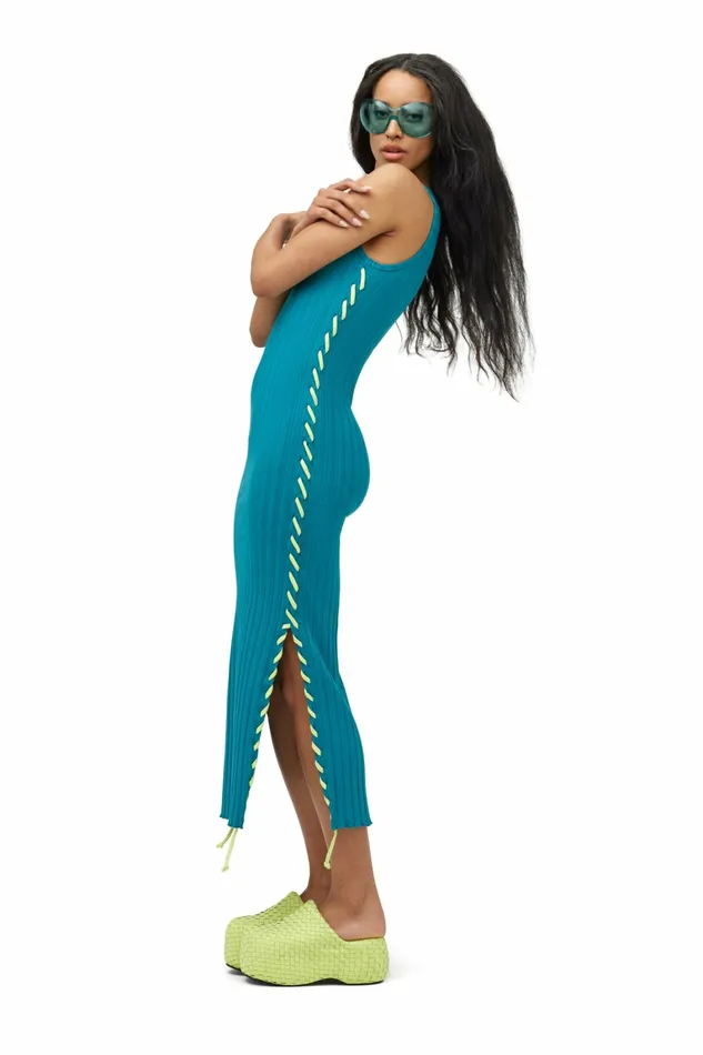 Simon Miller Dresses Women Rib Blix Dress With Whip Stitch Zingy Green Simon Miller Dresses Women Rib Blix Dress With Whip Stitch Zingy Green