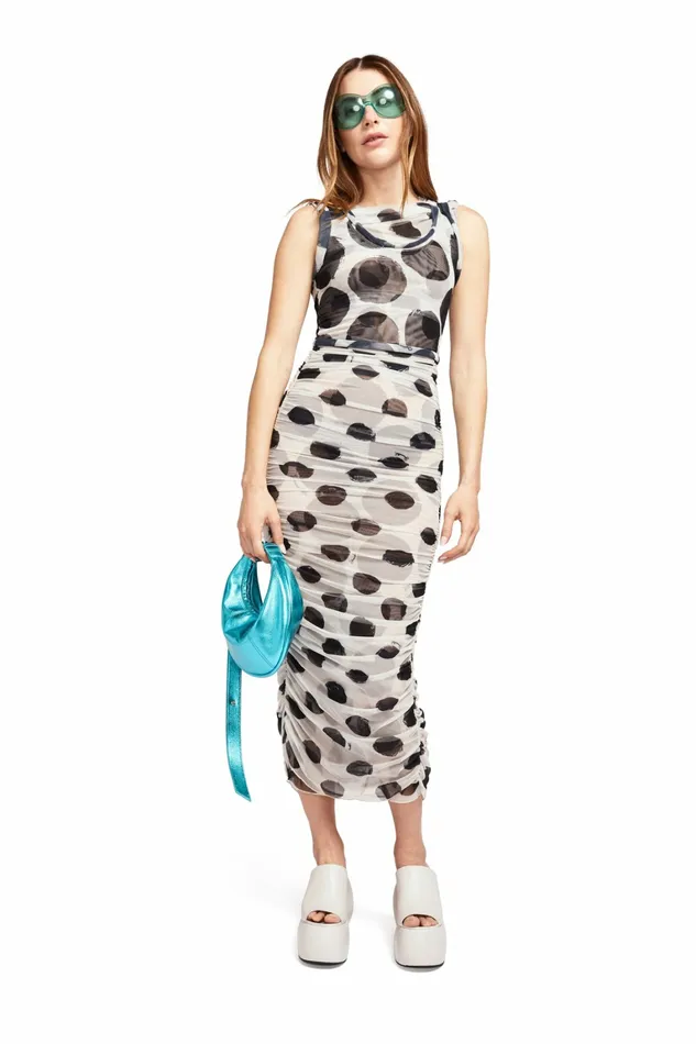 Simon Miller Prints Women Mesh Cielo Dress Macadamia Black Dot Print Simon Miller Prints Women Mesh Cielo Dress Macadamia Black Dot Print