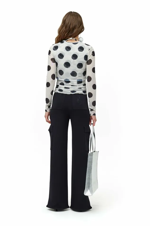 Simon Miller Tops Women Mesh Aku Top Macadamia Black Dot Print Simon Miller Tops Women Mesh Aku Top Macadamia Black Dot Print