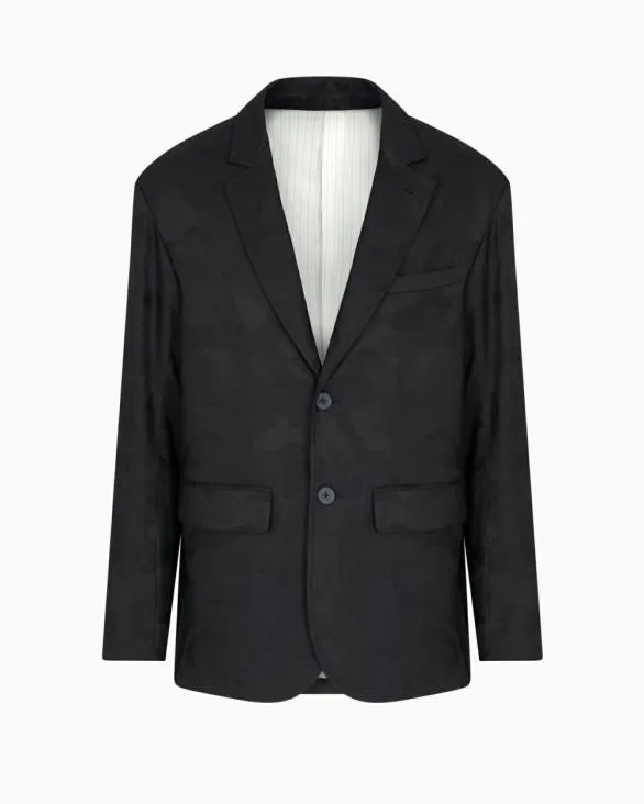 Singlebreasted Camouflage Lyocell Jacket Black Men Armani Matching Sets